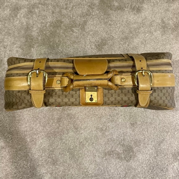 GUCCI GG Leather Coated Canvas Carry-On Travel Bag Sherry Line Stripes Suitcase - Picture 9 of 16